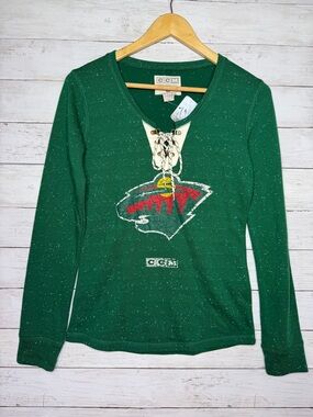 NHL Minnesota Wild CCM Women's Lace-Up Henley T-Shirt Green Small